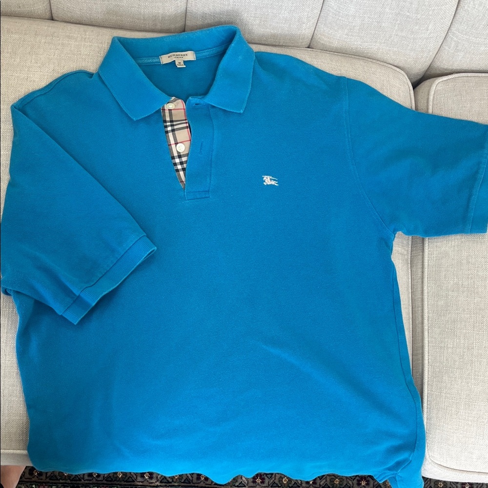 Burberry Blue Polo Shirt for Men size medium